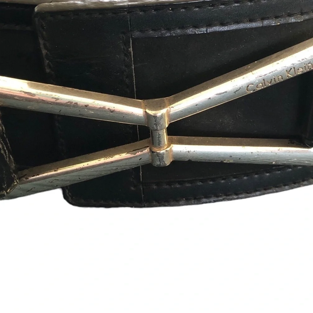 Calvin Klein Wide Leather/Suede Belt Black Silver Logo Medallion 2.75”W Sz. XL